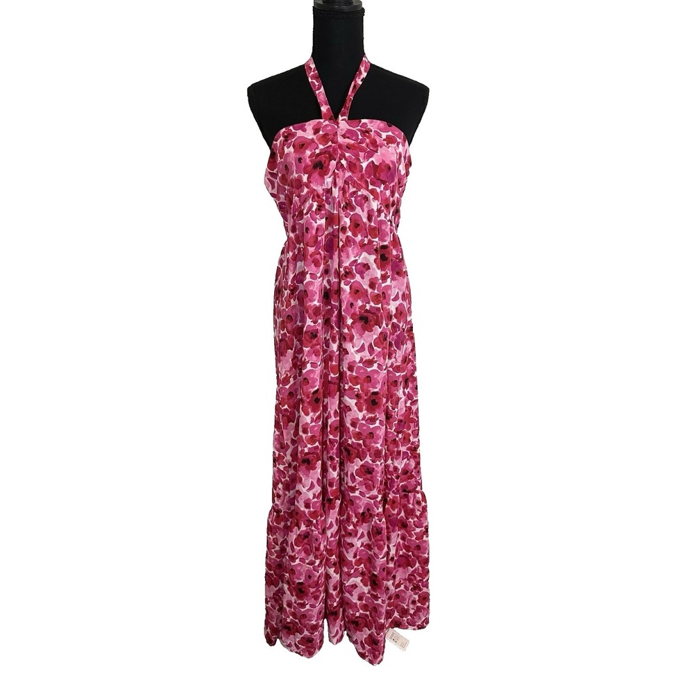 Cupshe Women's *NEW* MEDIUM Red Pink Floral Halter Neck Maxi Dress Watercolor